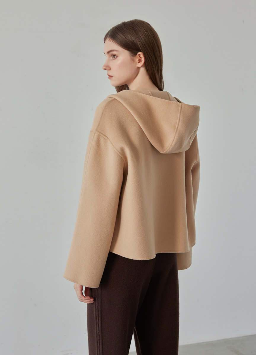 率性拼皮連帽短大衣